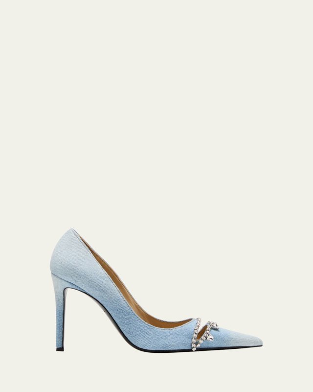 Denim Crystal Cutout Stiletto Pumps